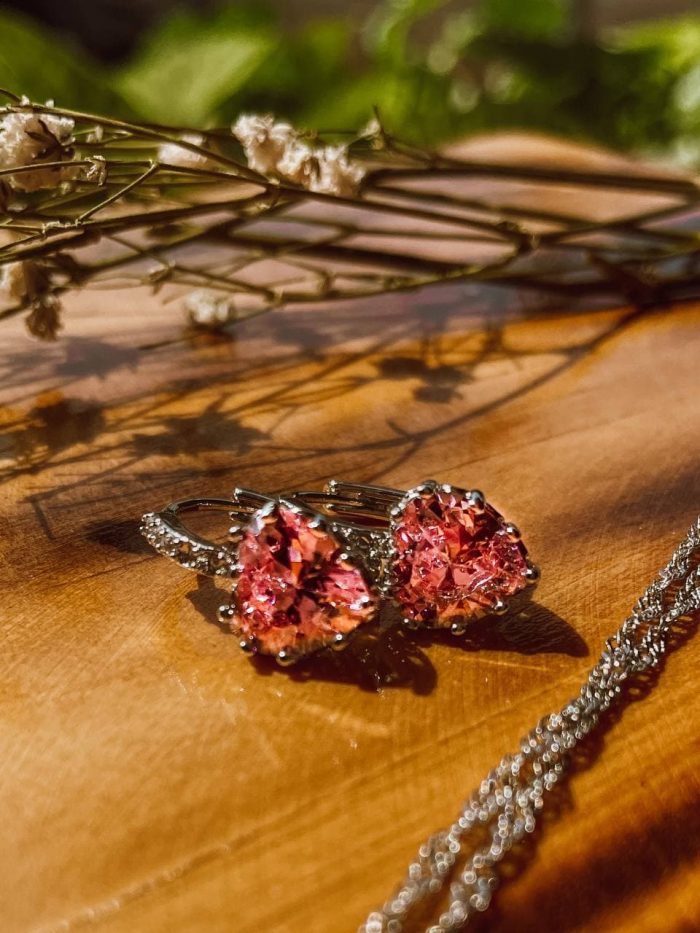 Set de Collar con aretes de corazón Rosa - Image 3