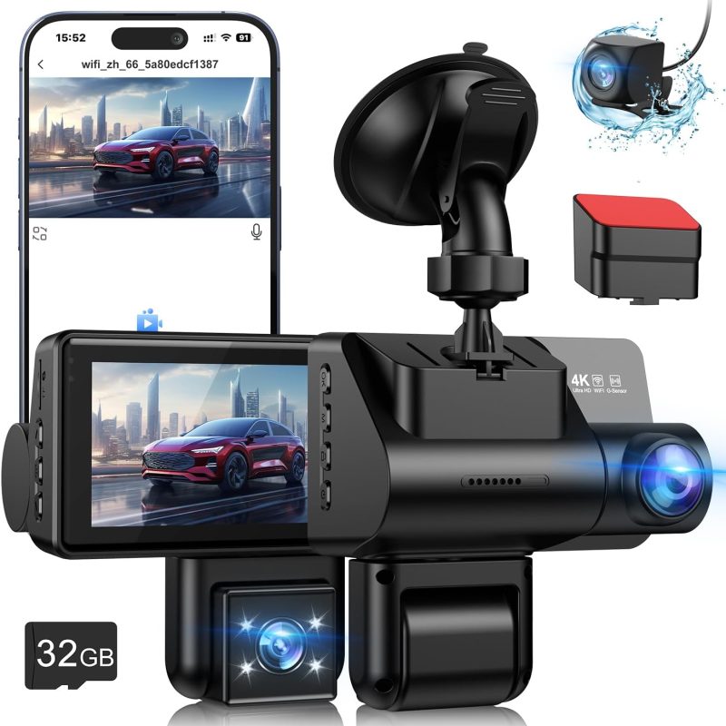 Cámara Vehicular CODN Dash Cam-A7 De 3 Canales Frontal, Trasera, Interior con Pantalla Ips De 3 Pulgadas