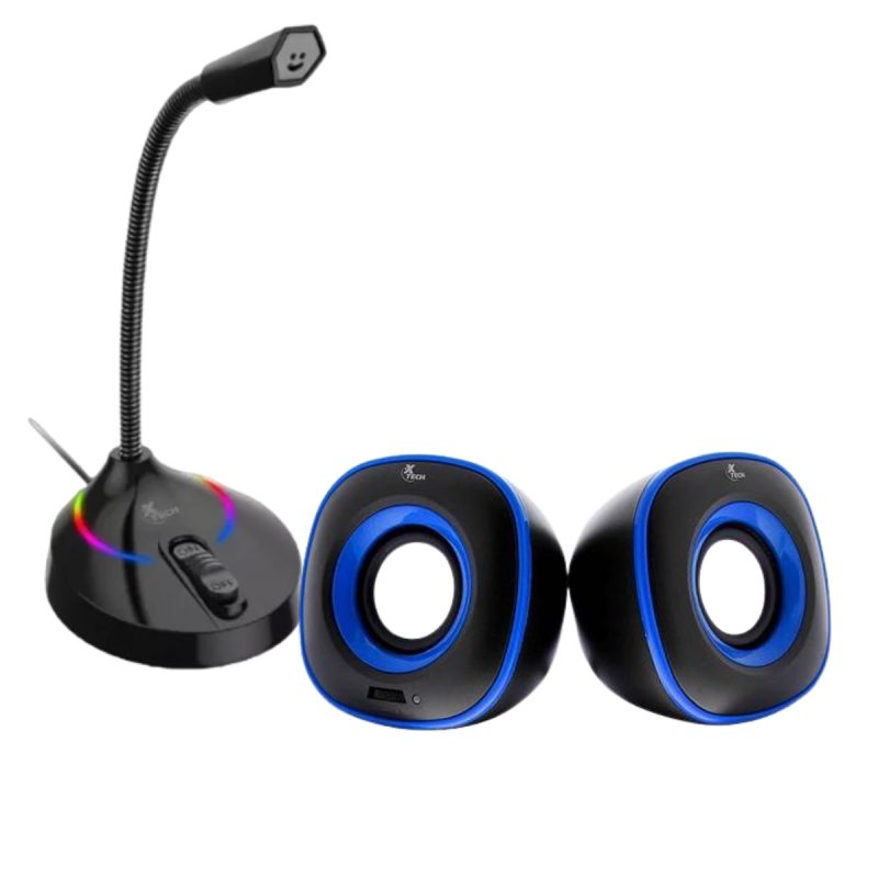 Parlantes Estéreo Spekter XTS-115BL + Micrófono Gamer USB Glisser XTS-680 con Luces LED
