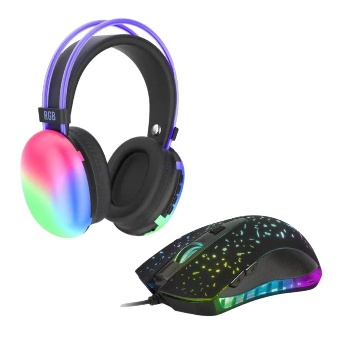 Audífonos Inalámbricos con luces RGB PM860 + Mouse Gamer Ophidian XTM-411 de 6 Botones