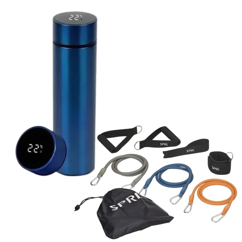 Kit de Resistencia SPRI + Termo Acero Inoxidable 500ml con Pantalla LED e Infusor