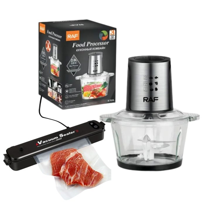 Procesador de Alimentos RAF 2L 800W con Vaso de Vidrio + Sellador Eléctrico al Vacío Vacuum Sealer