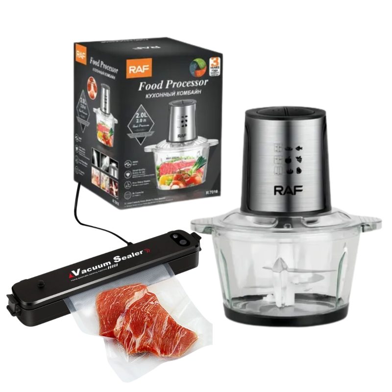 Procesador de Alimentos RAF 2L 800W con Vaso de Vidrio + Sellador Eléctrico al Vacío Vacuum Sealer
