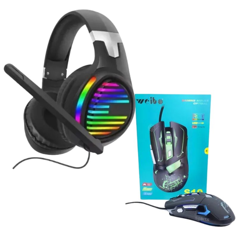 Audífonos Alámbricos RGB con Micrófono M6000 + Mouse Gamer Weibo S10