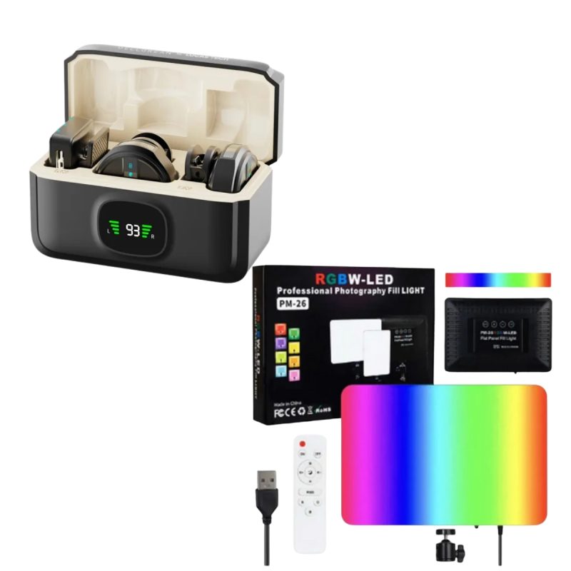 Micrófono de Corbata Imantado con Cancelación De ruido + Luces LED RGB para Estudio y Fotografía