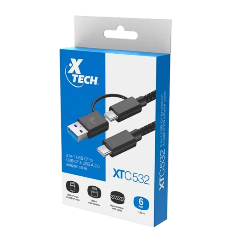 Cable Xtech 2 en 1 USB-C a USB-C con Adaptador USB-A