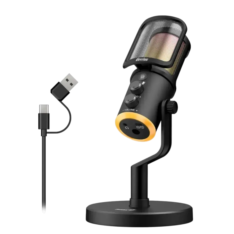 Micrófono de Escritorio Genius MIC-S400U para Streaming y Podcast con USB-C y Jack 3.5 mm